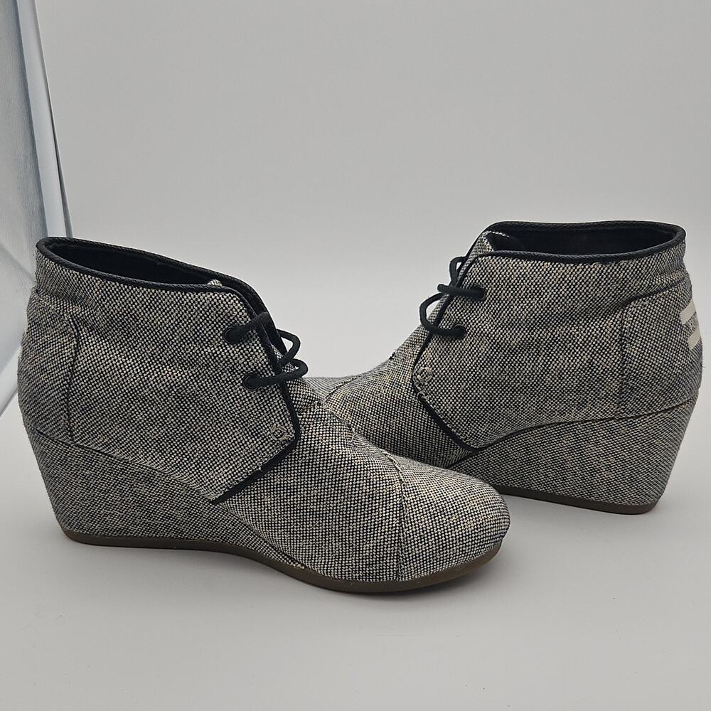 TOMS Desert Wedge Canvas Ankle Booties Gray Navy Metallic Tweed Women's Size 8 - Picture 8 of 8